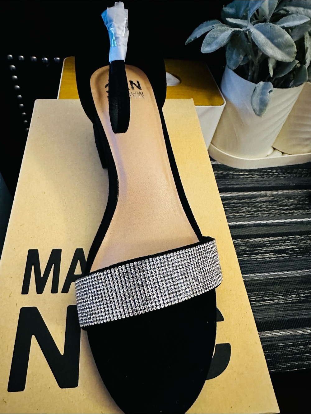 Women's Black Rhinestone Ankle-Strap Dress Sandal